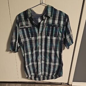 Split Men's Casual Plaid Shirt - Navy and Teal
